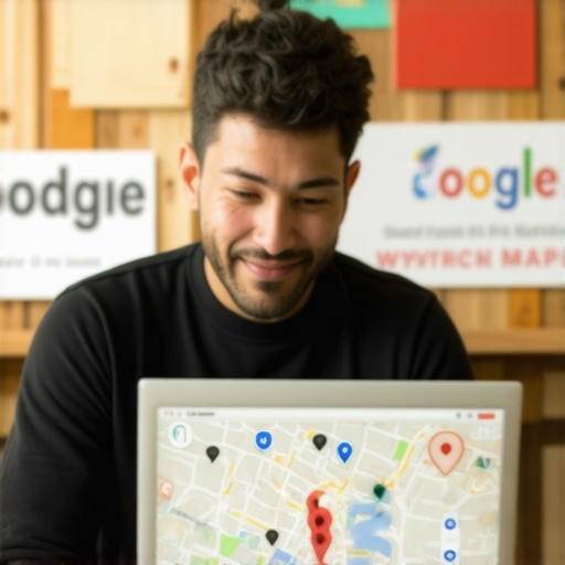 Mesa business owner working on Google Maps profile optimization with laptop in a local business setting
