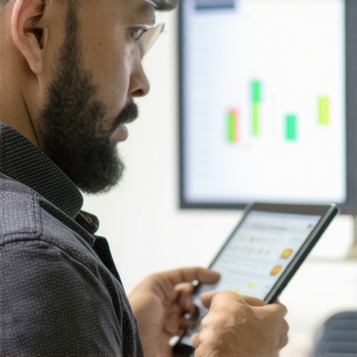 Mesa Local Business SEO Analysis Mesa business owner reviewing local SEO metrics on tablet