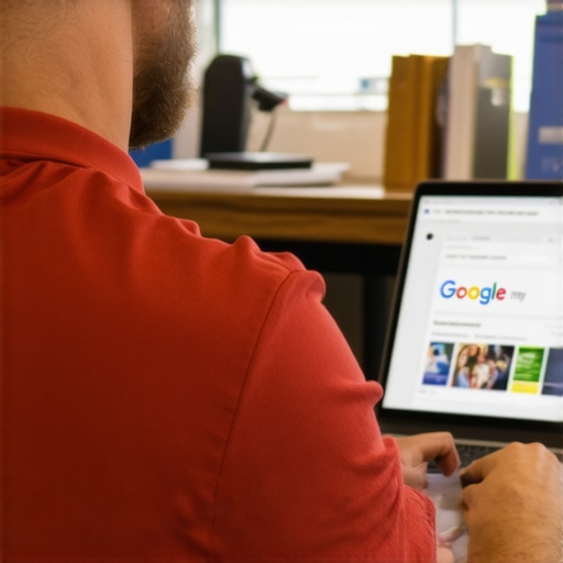 Optimizing Google My Business in Mesa Mesa business owner updating Google My Business profile on a laptop.