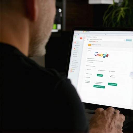 Business owner updating Google My Business profile on a laptop.