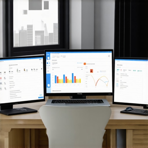 Desk with SEO software and analytics dashboards open on computer screen, representing local SEO maintenance tools.