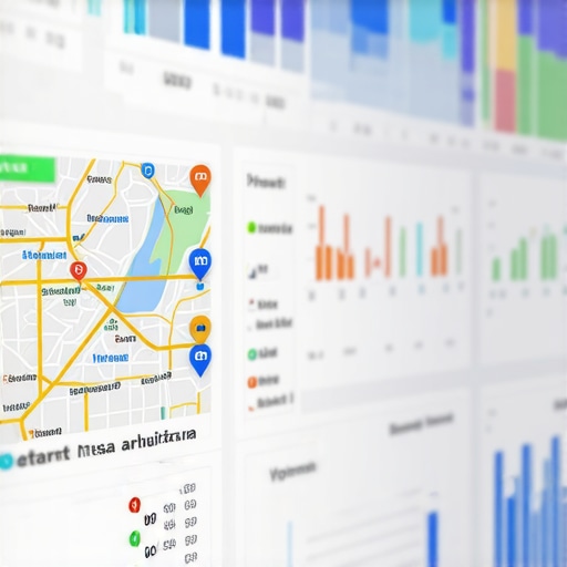 Visual Analytics Dashboard for Mesa Maps SEO A computer screen showing analytics and maps data for Mesa local SEO