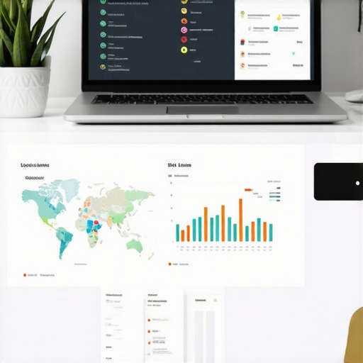 Desk with SEO analytics dashboard on laptop screen showing Mesa local map rankings.