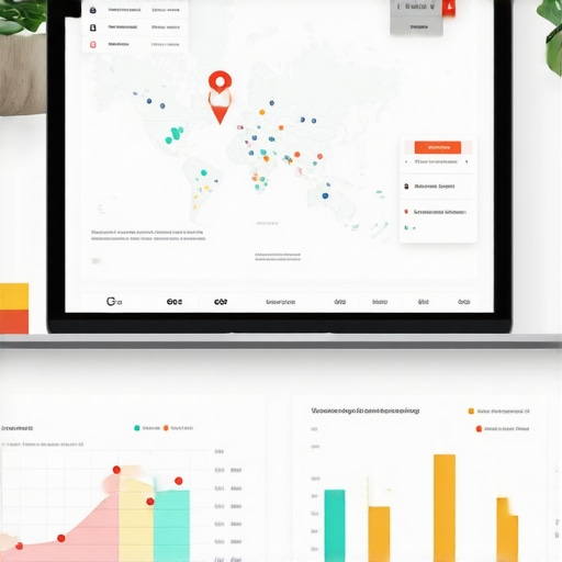 A workspace with SEO analytics tools, maps, and charts showing local rankings for Mesa businesses.